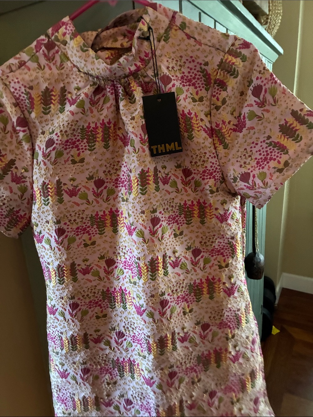 THML Pink and Green Floral Short Sleeve Tee